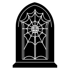 A door decorated for Halloween with cobweb silhouette vector illustration