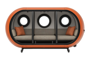 A modern, stylish pod seating area with cozy cushions, designed for relaxation and social interaction in contemporary spaces.