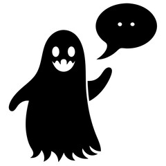 A friendly ghost with a speech bubble silhouette vector illustration