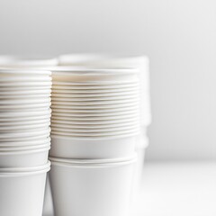 Obraz premium Stacked disposable cups for events indoor venue product photography minimalistic design close-up view eco-friendly concept