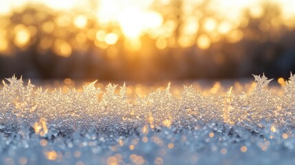 Winter frost crystals at sunrise
