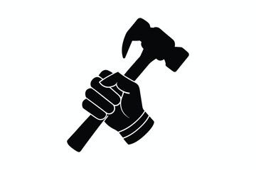 Happy labour day silhouette vector art illustration and Hand holding a hammer Icon 