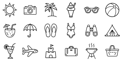 "Summer Line Icon Representing Warm Weather, Vacation, and Outdoor Fun in a Minimal and Cheerful Linear Design"