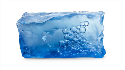 Fototapeta premium Block of Translucent Blue Ice with Bubbles Trapped Inside, Jagged and Natural Edges, Fully Isolated on Transparent Background - Generated AI 