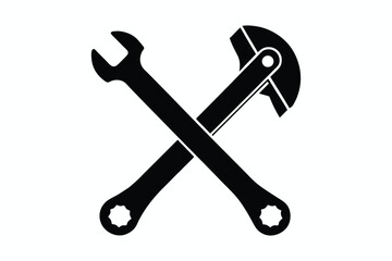 Happy labour day silhouette vector art illustration and Hand holding a Wrench hammer Icon with worker helmet