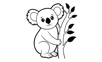 Koala on tree side view silhouette, koala silhouette vector, koala clinging to tree silhouette vector illustration  