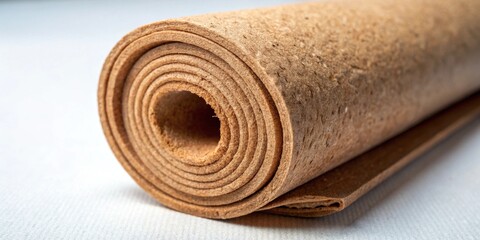 Rolled natural material, showing tightly wound layers and textured surface, ready for crafting or manufacturing applications