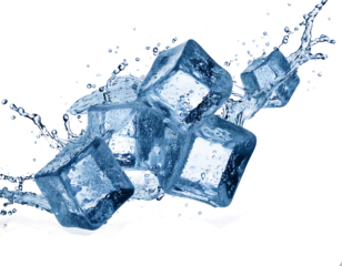 Flying ice cubes isolated on transparent background and White Background. 