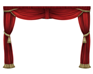 Classic red curtain frame for film festivals and theatrical performances, evoking a sense of drama, elegance, and timeless cinematic atmosphere with opulent drapery