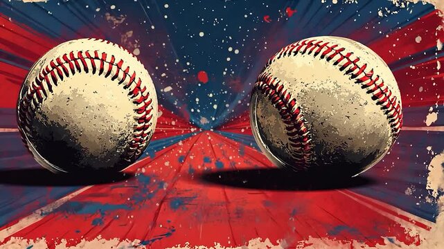 Two vintage baseballs on a dynamic background with splashes of color
