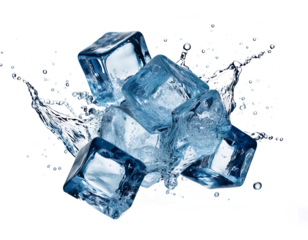 Flying ice cubes isolated on transparent background and White Background. 