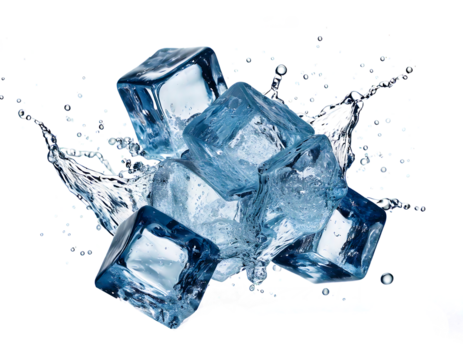 Flying ice cubes isolated on transparent background and White Background. 