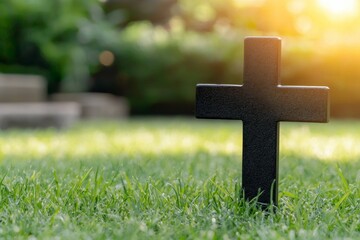 Black cross is on a grassy field