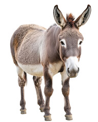 Fototapeta premium Donkey standing on transparent background, full body animal portrait