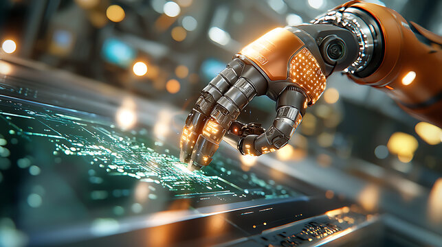 Robotic arm engages in complex task high-tech laboratory artistic sketch futuristic environment close-up view robotics and innovation