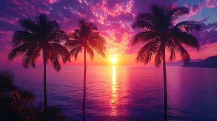 Obraz premium Palm trees against colorful sunset high resolution picture
