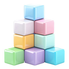 Fototapeta premium Stack of colorful cubes glossy and rounded forming pyramid shape isolated on png transparent background