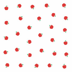 a pattern of red apples with green leaves