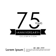 75th years anniversary celebration emblem. black anniversary logo isolated with ribbon on white background. vector illustration template design for web, flyers, poster, greeting card