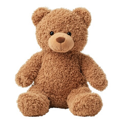 Obraz premium Soft brown teddy bear with fluffy fur sitting upright cuddles and comfort classic toy isolated on png transparent background