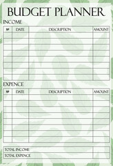 Budget planner set icon. Mint leaf background with income and expense tracker, suited for botanical themes, personal finance, and calming nature design