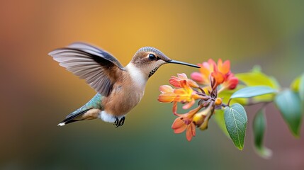 Hummingbird feeding on flower