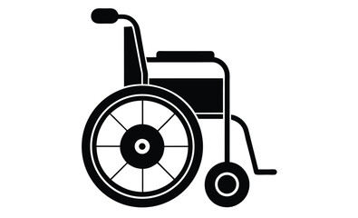 Classic wheelchair side silhouette, Wheelchair silhouette vector, Wheel chair icon symbol 