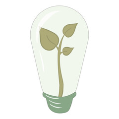 Green lightbulb set icon. Transparent bulb with plant inside representing eco ideas and innovation.