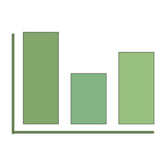 Data analytics set icon. Bar chart in green shades for statistics, performance tracking, market research, financial reports, and educational data visualizations.