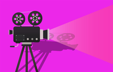 Obraz premium Movie night set icon. Projector shows active film projection in soft light. Great for cinema, media, creative video content, and entertainment design concepts.