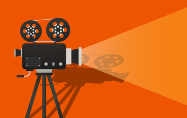 Obraz premium Movie night set icon. Projector shows active film projection in soft light. Great for cinema, media, creative video content, and entertainment design concepts.