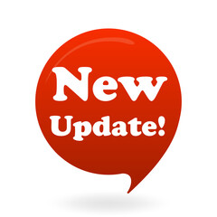 Update set icon. Red bubble with new update text represents system refresh, version change, digital news, announcement, app upgrade, and alert.