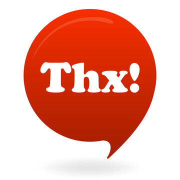 Thank you set icon. Red bubble with thx abbreviation represents appreciation, gratitude, response, feedback, social media, and communication.