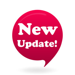 Update set icon. Red bubble with new update text represents system refresh, version change, digital news, announcement, app upgrade, and alert.