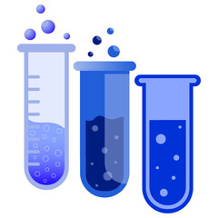 Chemistry set icon. Three test tubes with different liquid levels and bubbles illustrate chemical reactions, laboratory experiments, scientific research, molecular analysis, education.