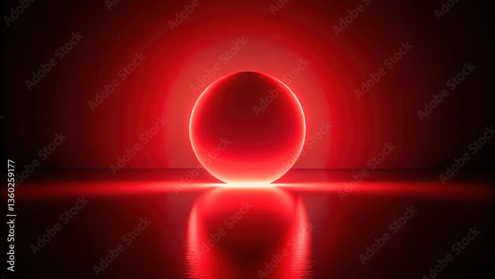 Poster red sphere illuminated in dark setting with reflection
