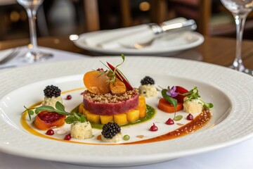 Gourmet Dish: Vibrant Ingredients and Elegant Generative AI Presentation