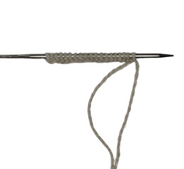 Beige yarn cast onto knitting needle - transparent background