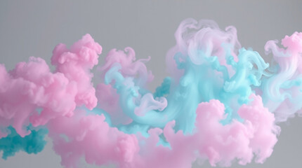 Fototapeta premium Pink and turquoise Clouds on Gray Background with Copy Space