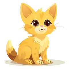 Kitten set icon. Sitting yellow cartoon cat with bright eyes symbolizes cuteness, pet companion, feline friend, soft character, playful appearance