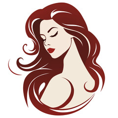 Redhead woman set icon. Female profile with flowing red hair symbolizes confidence, passion, classic elegance, fashion, stylish portrait, timeless charm.