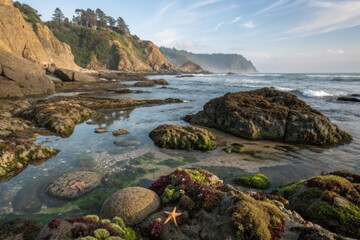 Starfish on Rocky Shore at Humboldt Coastal State Park Generative AI