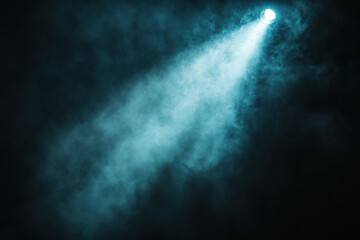 Fototapeta premium Light shining in dark sky, illuminating silhouette of lone figure under starry night.