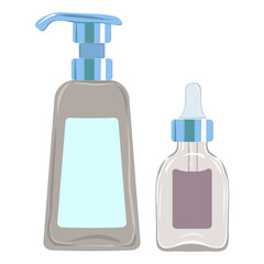 Serum and lotion set icon. Dropper bottle with dispenser represents facial serum, hydration, skincare essentials, modern cosmetics, beauty treatment.