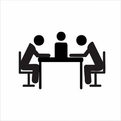 Three figures seated at a table meeting icon. vector image