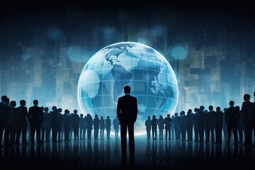 Global leader: a person standing before the world. Generative AI
