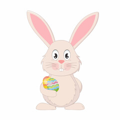 Cute Bunny Holding Decorated Egg. vector image