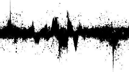 Vector brush grunge texture. Soundwave with ink splatter effect, black and white,