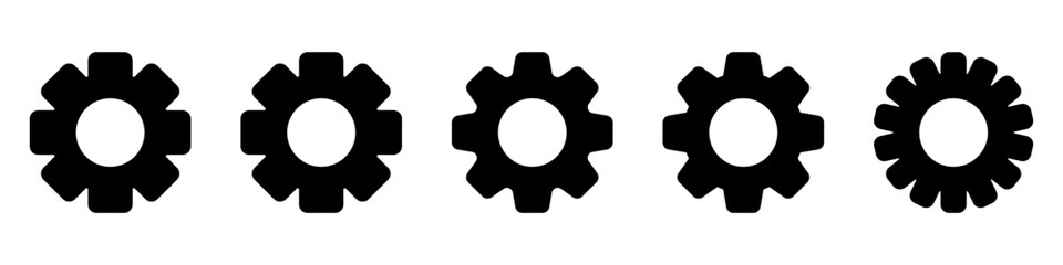 Gear set. Black gear wheel icons on white background