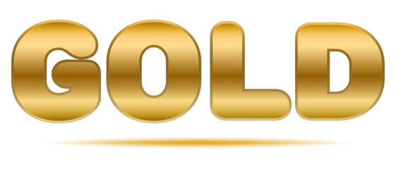 Gold text set icon. Shiny metallic letters in 3D style symbolize luxury, premium value, and success.